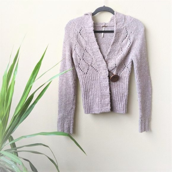 FREE PEOPLE -V- neck Brown-Tan Ribbed Long Sleeve - Picture 8 of 8